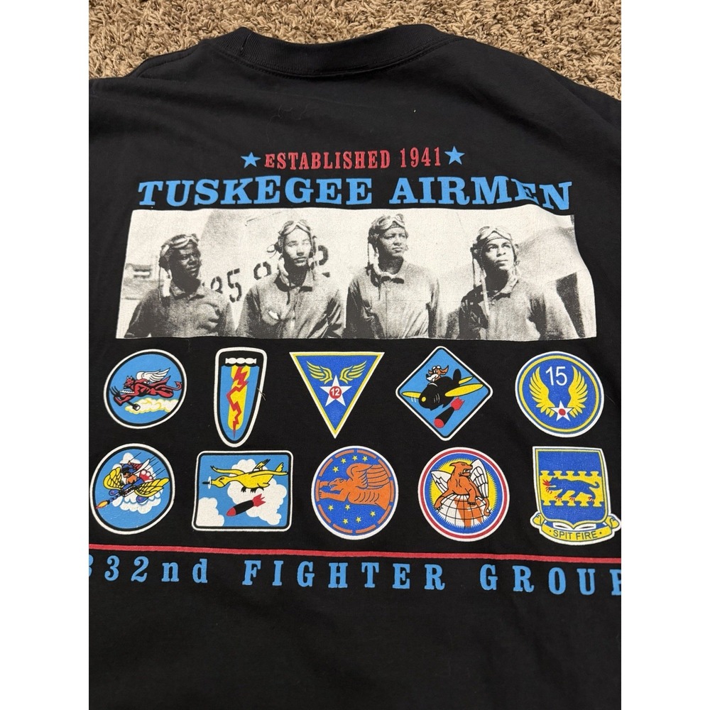 Vintage Big Boy Gear Tuskegee Airmen T-Shirt Black Redtails 332 Heroes Mens XL - Picture 4 of 6